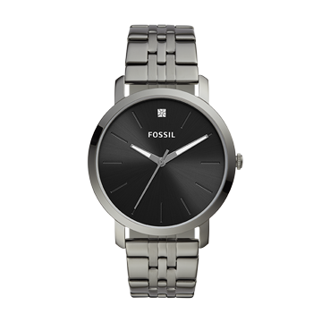 A silver stainless steel Fossil watch.