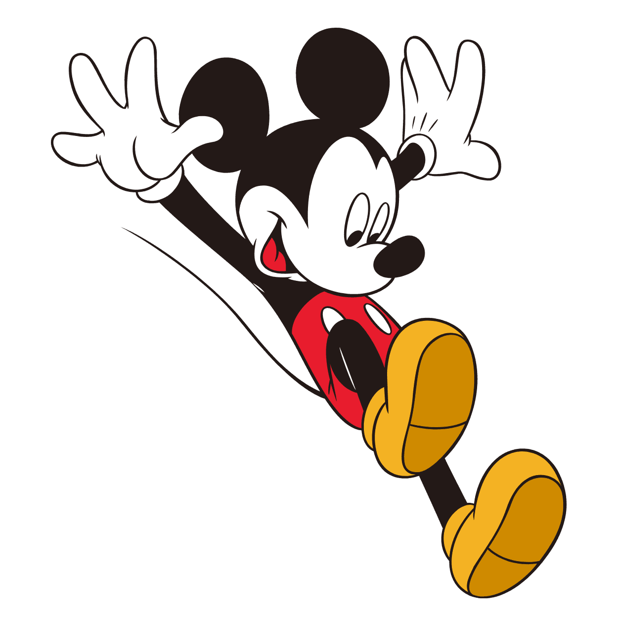 Ein animiertes GIF von Disneys Micky Maus, der fröhlich herumspringt.