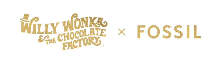 Willy Wonka & The Chocolate Factory x Fossil logo lockup.