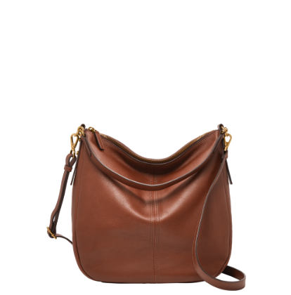 Brown leather crossbody bag.