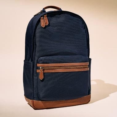 A blue nylon backpack.