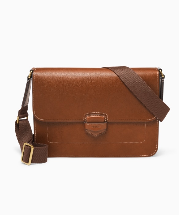 Brown leather Lennox messenger bag.