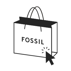 Shopping bag icon with Fossil logo.