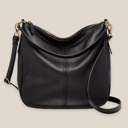 Black leather Jolie hobo bag.