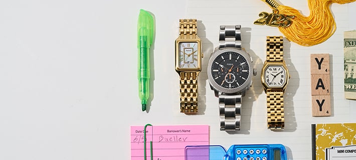 Gif of graduation gifts on a table.
