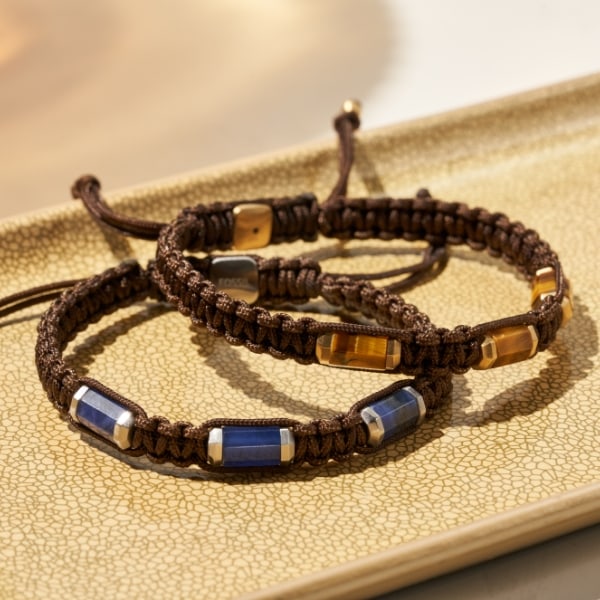Deux bracelets d’hommes tressés avec perles.