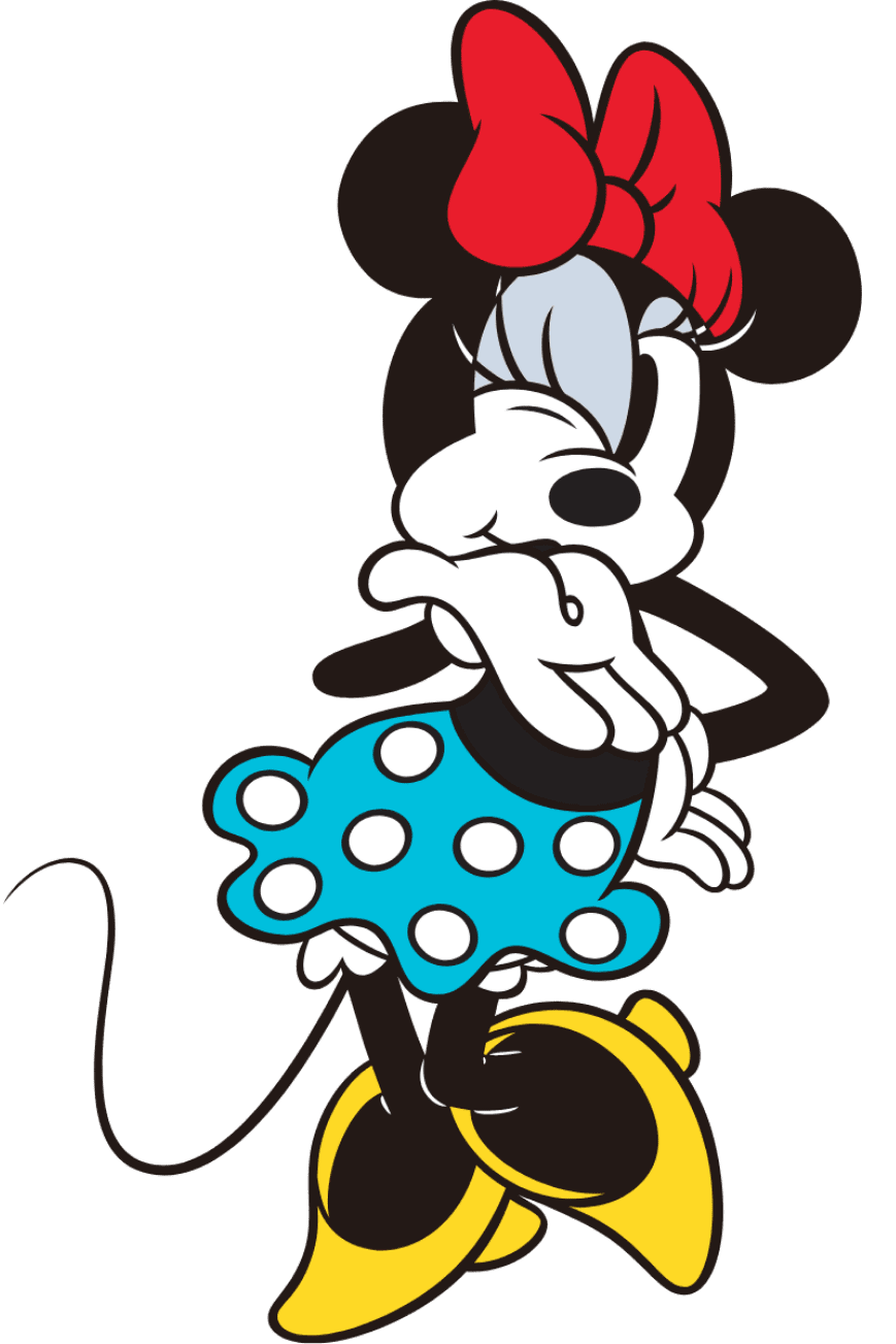 Le grafiche di Topolino e Minnie della Disney sono giocosamente posizionate intorno al design.