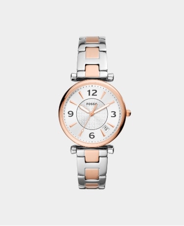 Montre en acier inoxydable dorée pour femme.