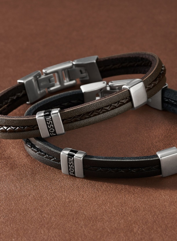 Men's leather and beads black bracelets from Fossil holiday collection