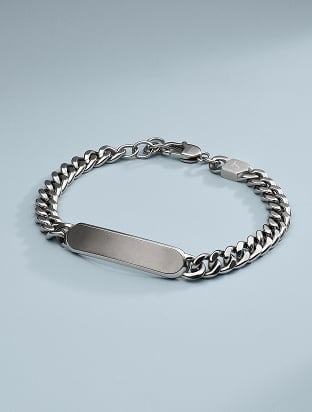刻印可能なIDプレート付きステンレススチール製カーブチェーンブレスレット。