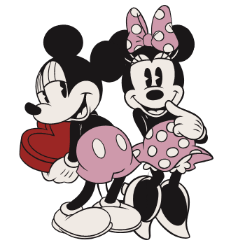 Animation de Mickey Mouse donnant des cœurs à Minnie Mouse.