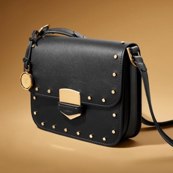 Black leather Lennox handbag with stud accents.