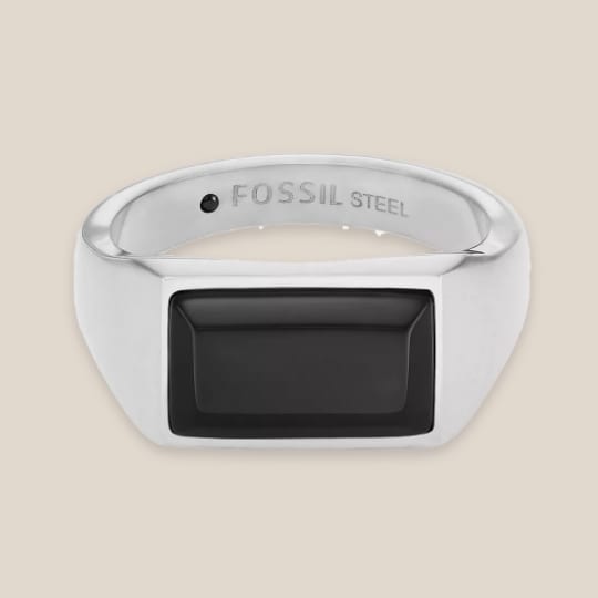 Men's silver-tone ring with black stone. 