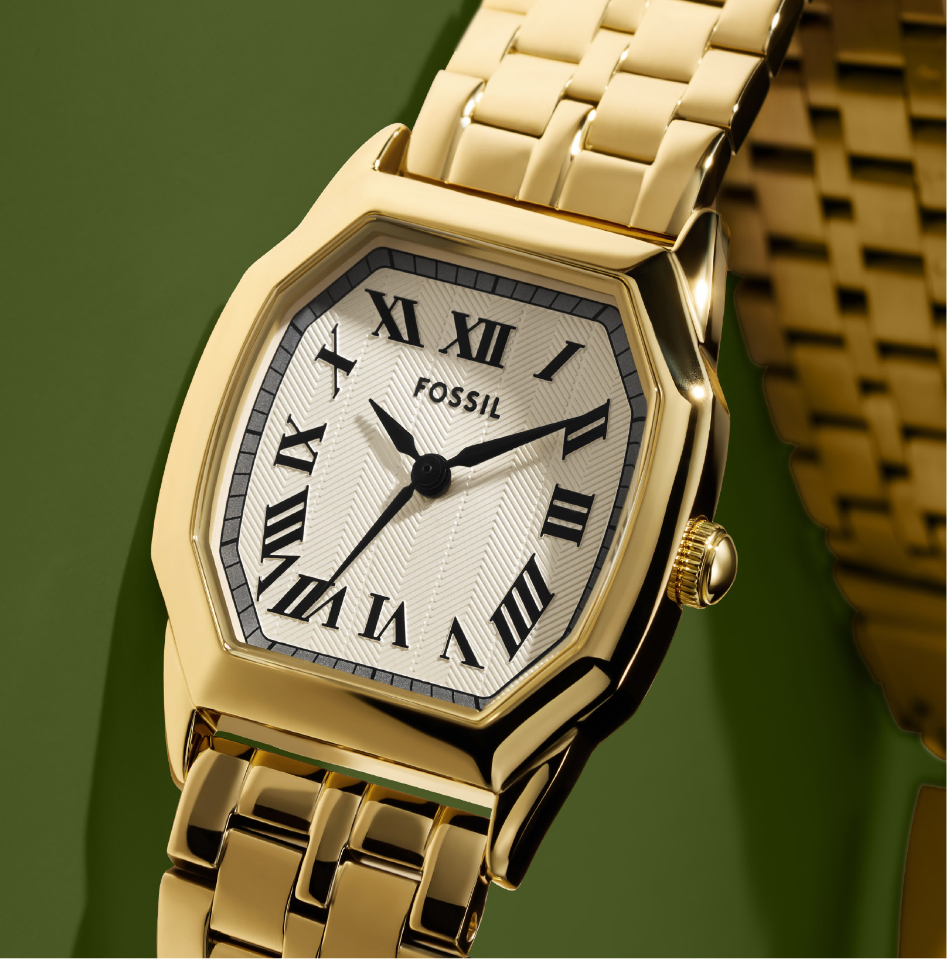 The gold-tone Harlow watch.