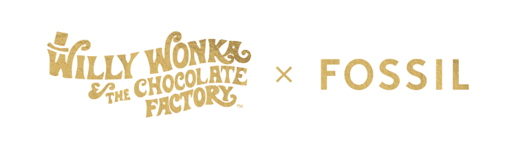 Willy Wonka & The Chocolate Factory x Fossil logo lockup.