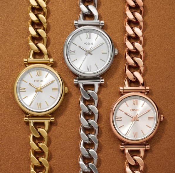 A gold-tone, silver-tone and rose gold-tone Carlie bracelet watch.