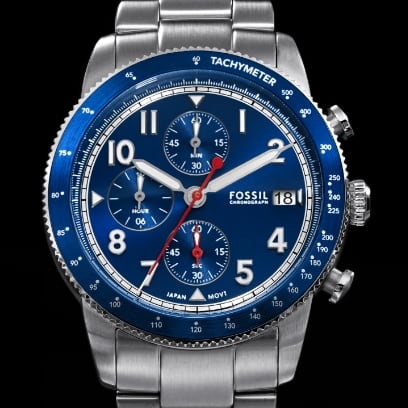 Stainless steel Sport Tourer with blue dial. 