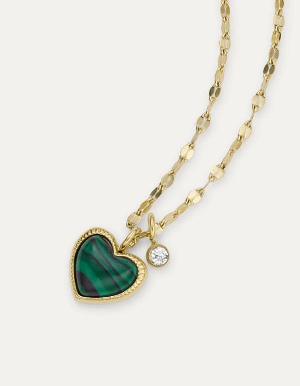 Gold and Evergreen heart pendant necklace.
