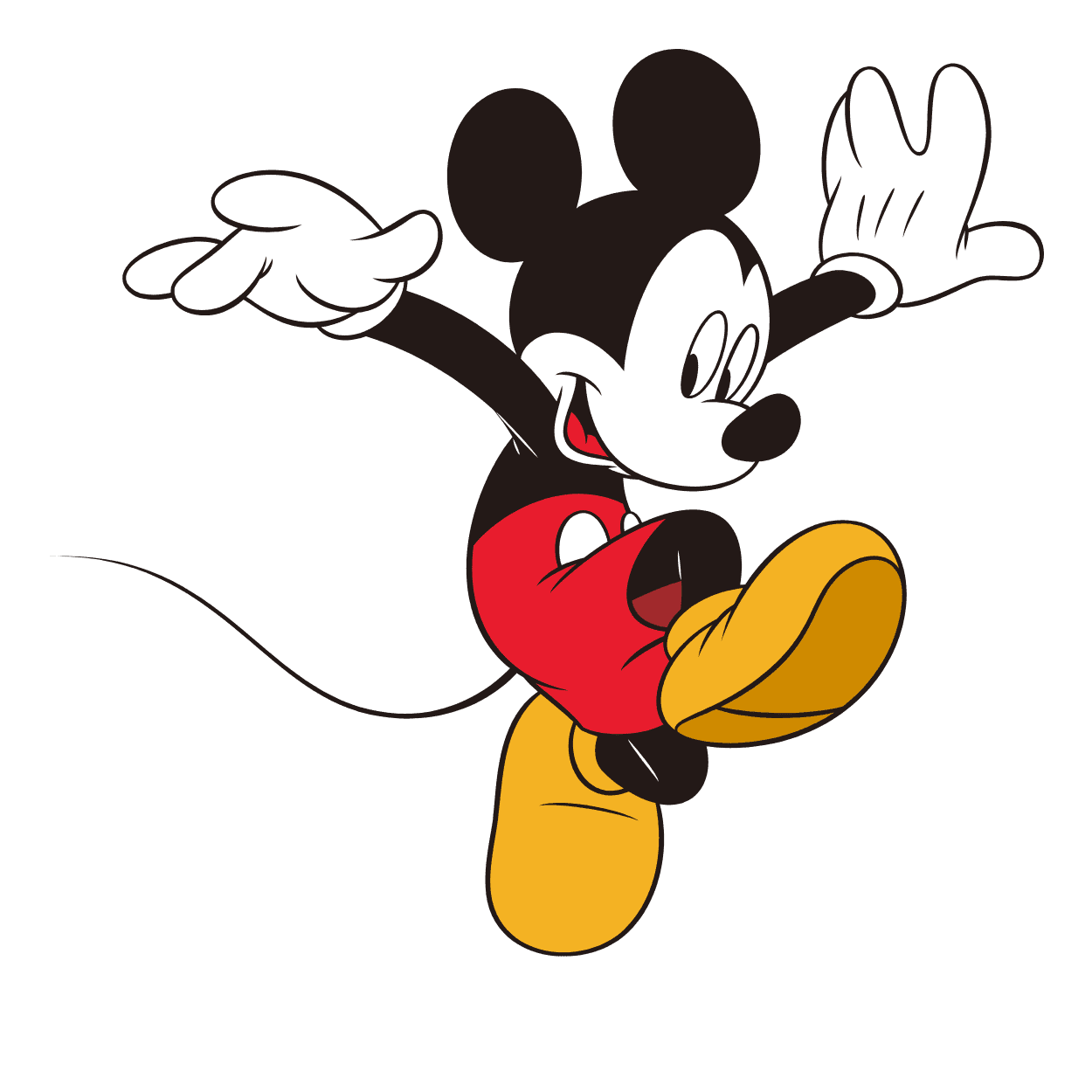 Ein animiertes GIF von Disneys Micky Maus, der fröhlich herumspringt.