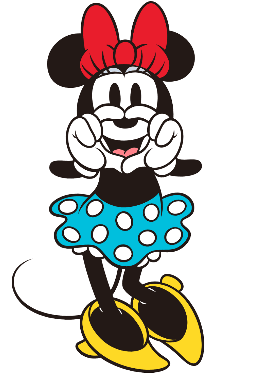 Le grafiche di Topolino e Minnie della Disney sono giocosamente posizionate intorno al design.