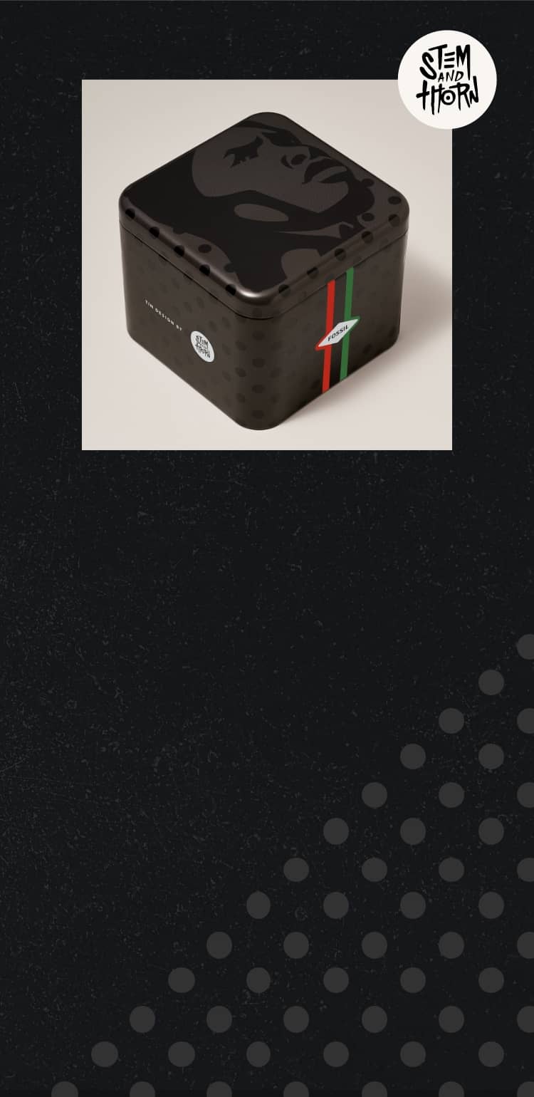 Black textured background.