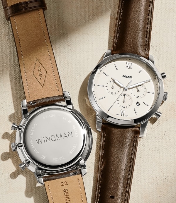 Deux montres chronographes Neutra en cuir brun