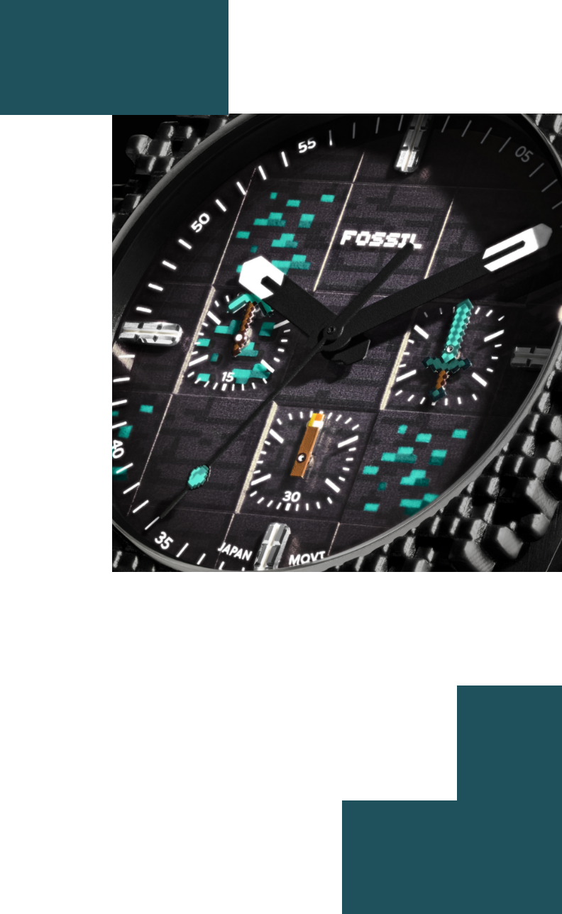 Watch detail images float against a dark pixelated background to highlight the blocky topring and diamond tool subeye hands.
