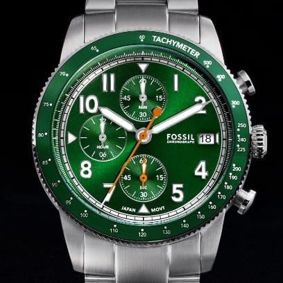Stainless steel Sport Tourer with green dial.