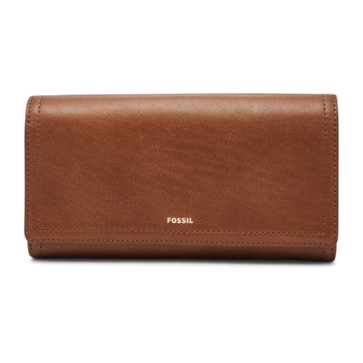 Brown leather phone wallet.