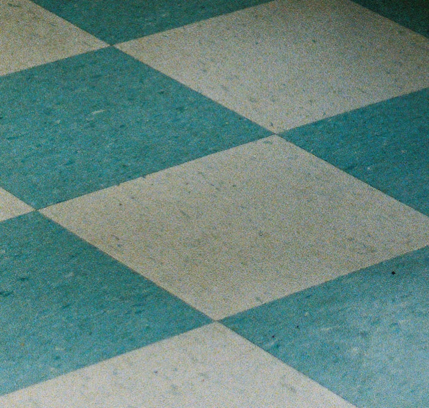 A blue and white tile floor.