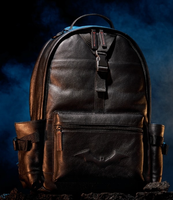 The black leather Batman x Fossil backpack.