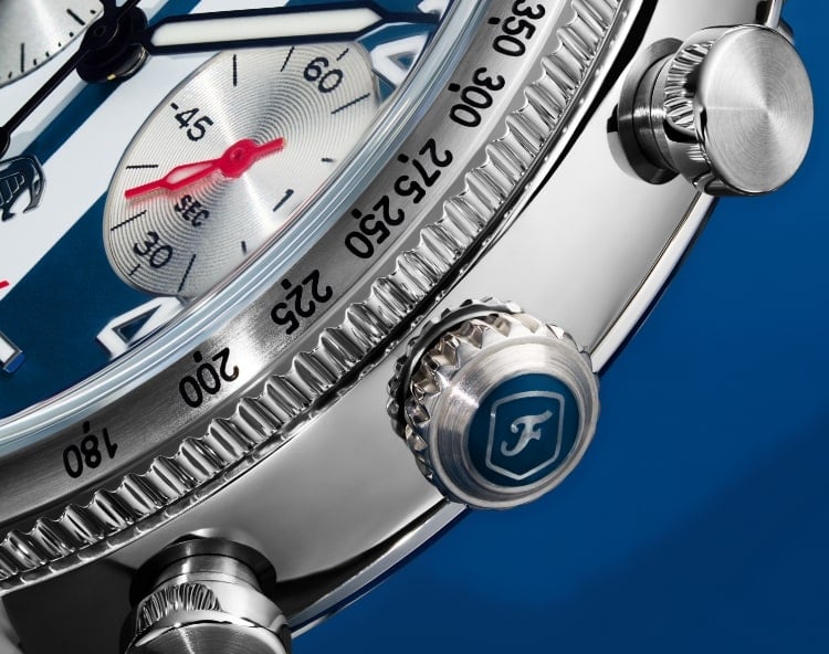 A side view of the Shelby watch case.