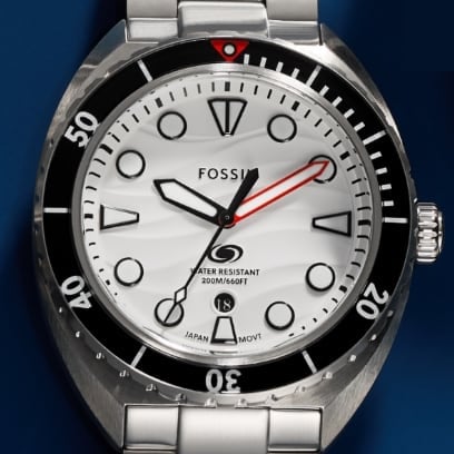 Stainless steel Breaker Dive watch with a white dial. 