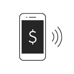 Icono de smartphone con un signo de dólar en la pantalla.