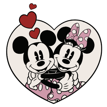 Une animation de Mickey et Minnie avec des cœurs.
