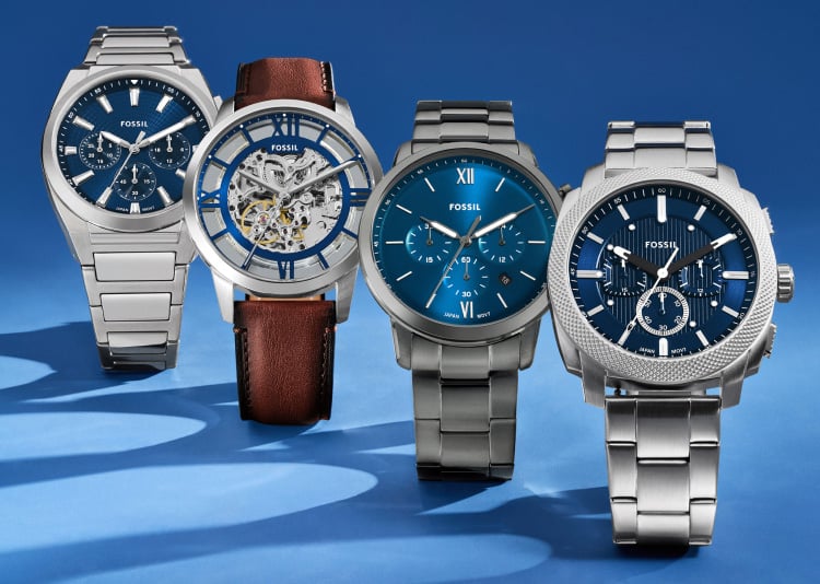 Four men's watches shown left to right: Everett, Townsman, Neutra and Machine.