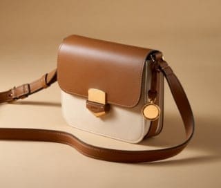 Le sac à main Lennox dans une combinaison de cuir ivoire et brun cuir.