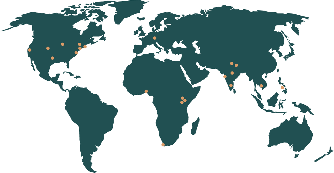 A global map with yellow city markers A global map with yellow city markers