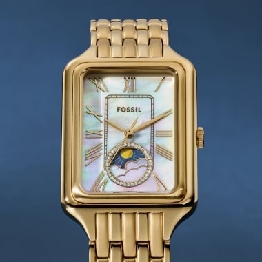The gold-tone Day-to-Night Raquel watch with a mother-of-pearl dial.