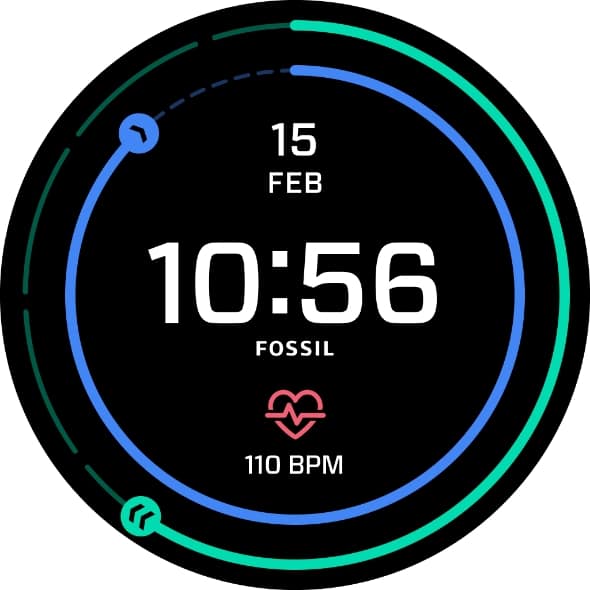 Una esfera de reloj Fossil Pulse Digital.