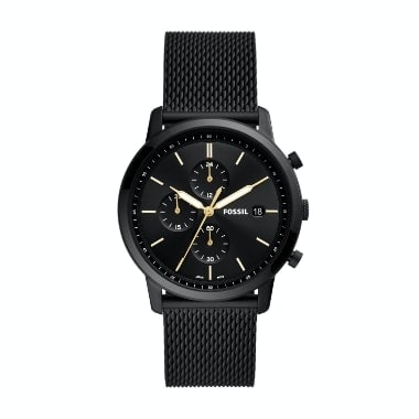 Une montre noires en acier inoxydable pour homme