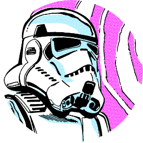 A comic book-style illustration of a stormtrooper