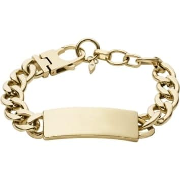 A gold-tone engravable bracelet.