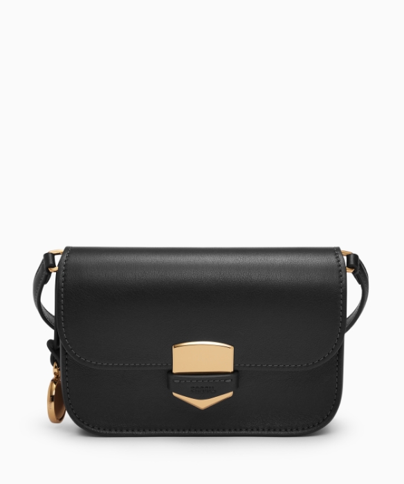 A black leather small Lennox crossbody.