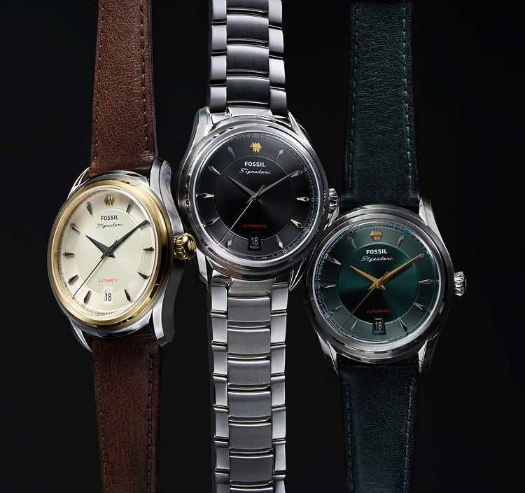 Ansprechendes Bild der 3-Zeiger-Automatikuhr mit Datumsanzeige und schwarzem Zifferblatt aus der Uhrenkollektion Signature CS-1.