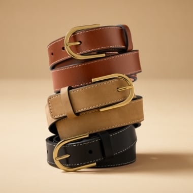 A stack of three leather belts.