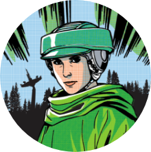 A comic book-style illustration of Leia Organa