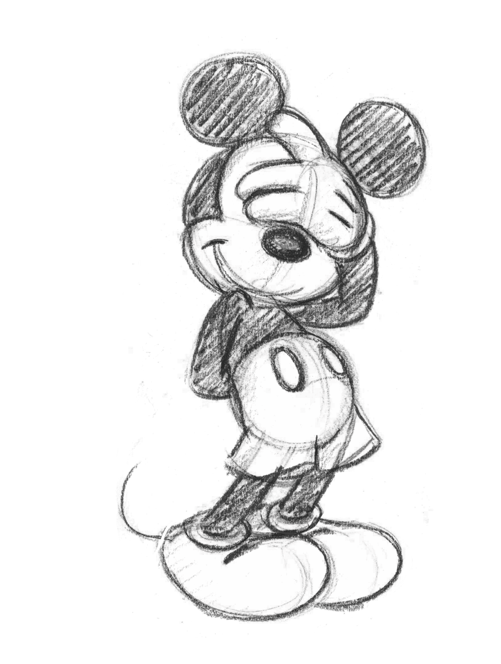 An animated GIF of Mickey Mouse peeking up, then sliding down a rope.