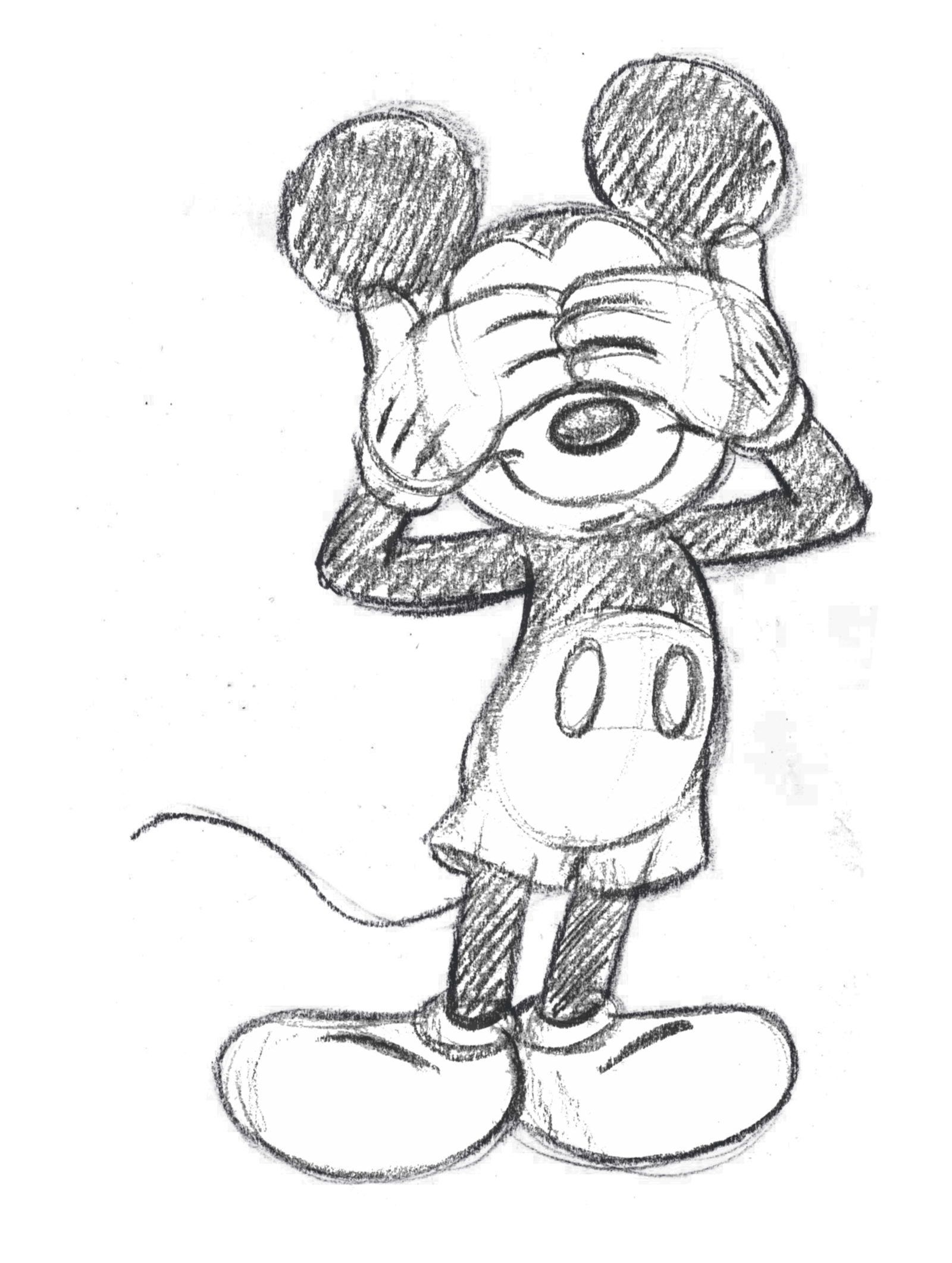 Ein animiertes GIF von Micky Maus, der nach oben schaut und dann ein Seil hinunterrutscht.