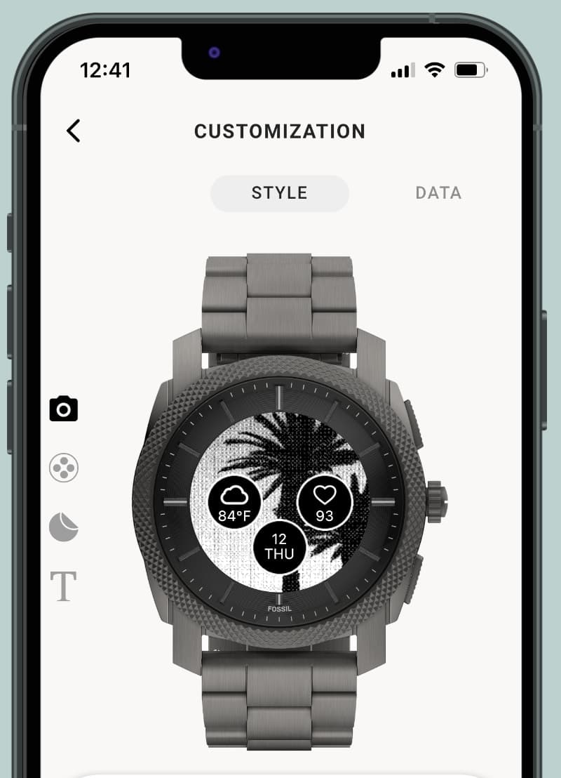 Saisie d’écran de la page de personnalisation de l’appli pour montres intelligentes Fossil.